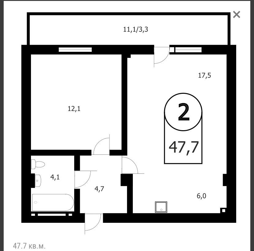 2-к квартира, улица Александра Матросова, 30с83 фото 7 2-к квартира, улица Александра Матросова, 30с83 фото 7