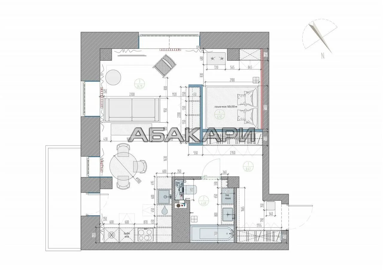 2-комнатная улица Бограда, 113  за 60000 руб/мес фото 9